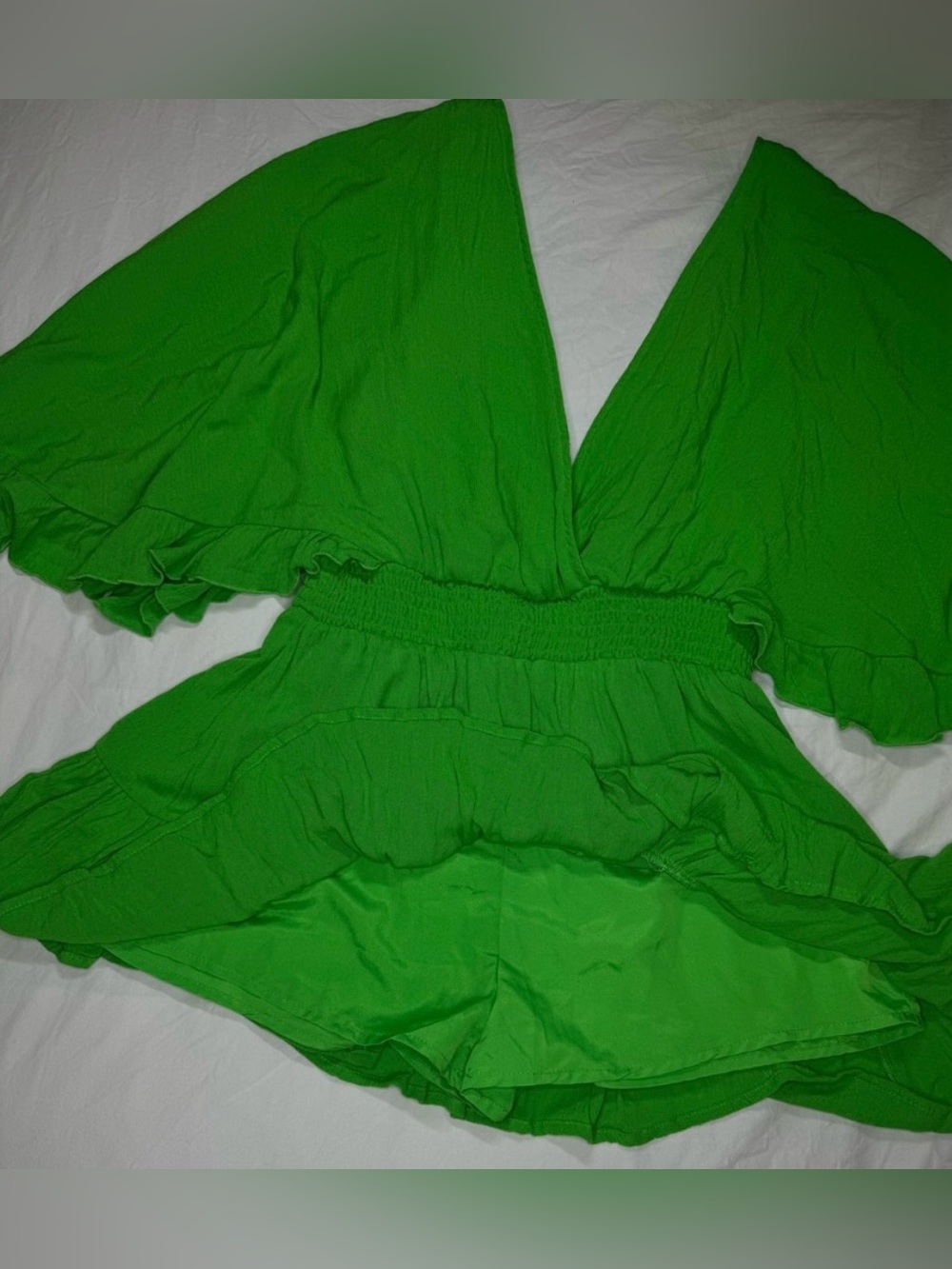 NWOT - FOREVER 21 Romper Bright Green | Large | V-Neck | Summer Beach Boho Neon - Picture 4 of 10